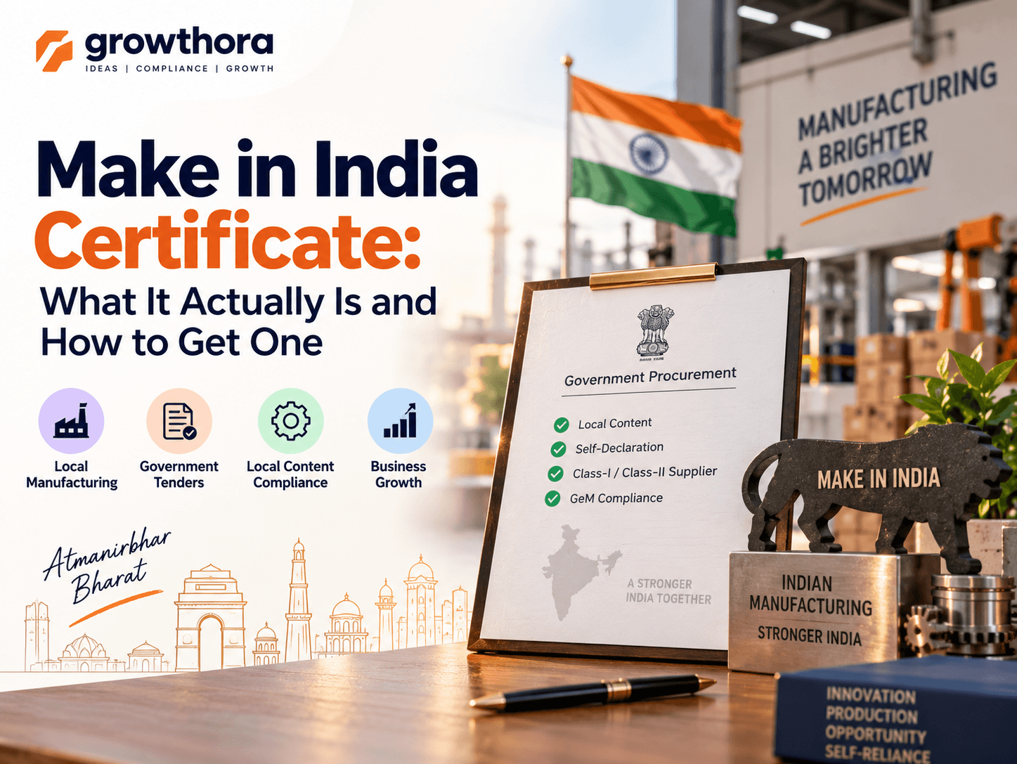 Make in India certificate for government procurement showing local content declaration, Class-I and Class-II supplier compliance, GeM tender requirements and Indian manufacturing