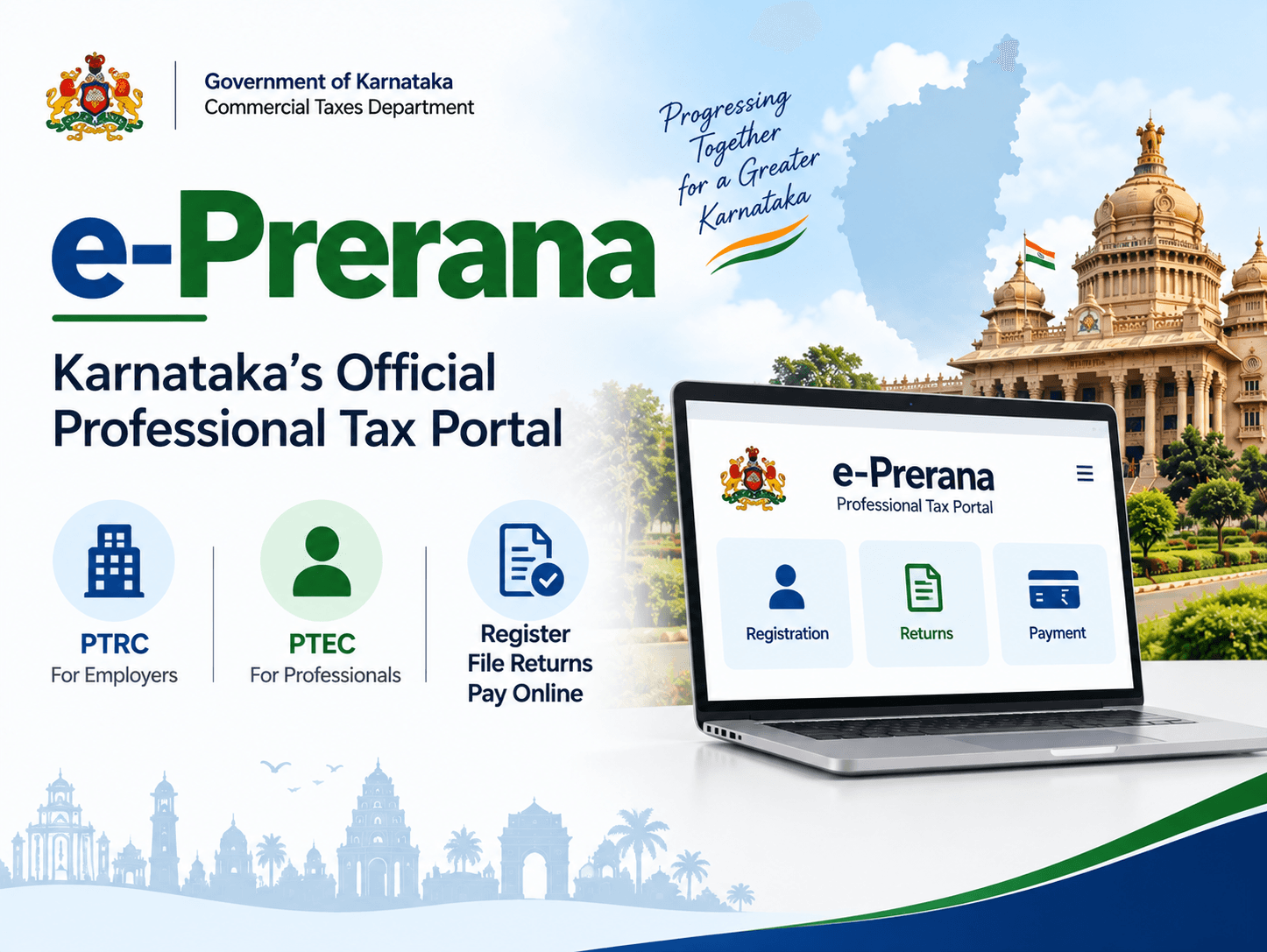 e-Prerana Karnataka professional tax portal for PTRC and PTEC registration, returns and online professional tax payments
