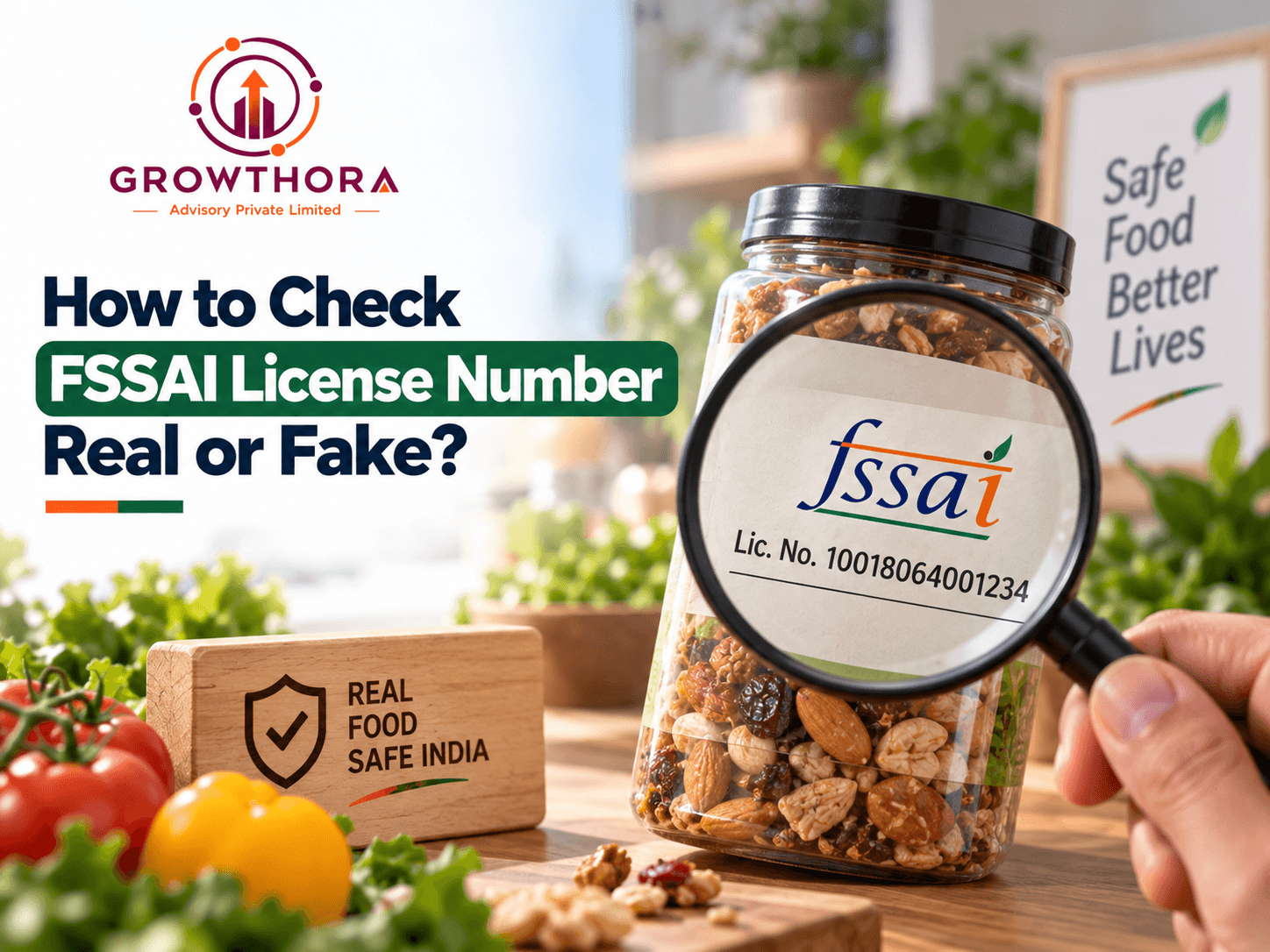 FSSAI license number verification showing how to check whether a 14-digit FSSAI number is real or fake for a food business in India.