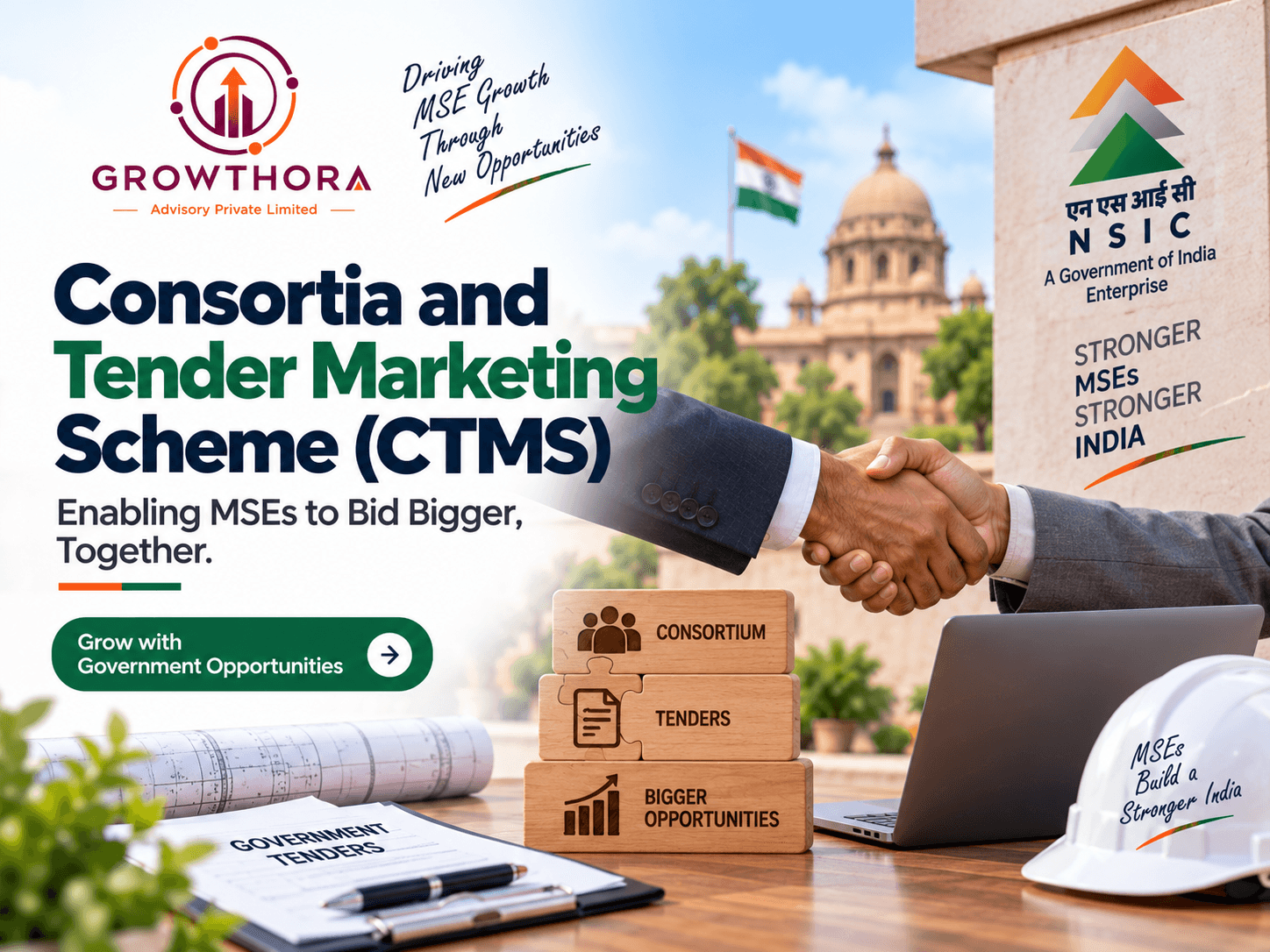 Consortia and Tender Marketing Scheme (CTMS) by NSIC helping Micro and Small Enterprises form consortia and participate in larger government and PSU tenders in India.