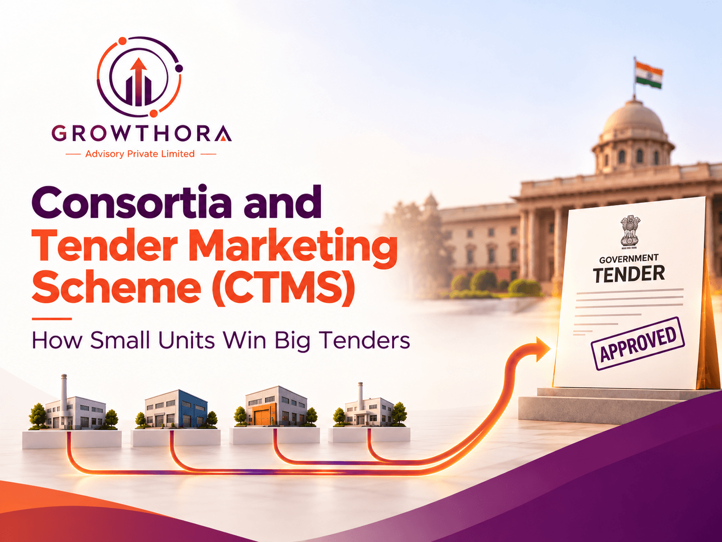 Consortia and Tender Marketing Scheme (CTMS) showing small MSME manufacturing units joining together to participate in large government tenders through NSIC