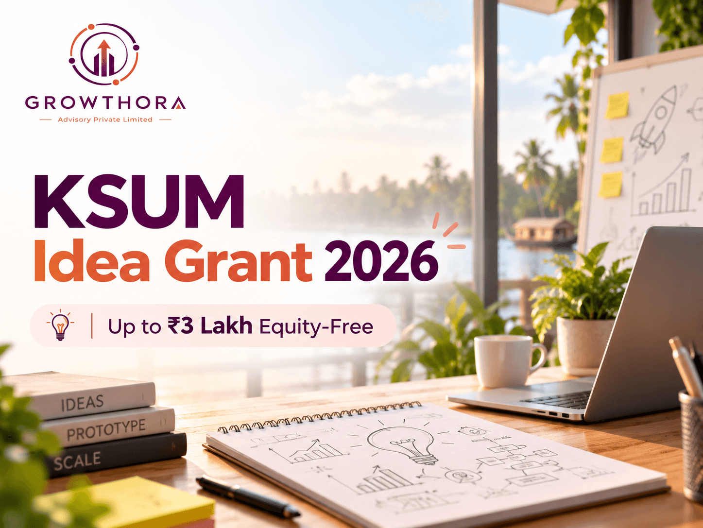 KSUM Idea Grant 2026 offering up to ₹3 lakh equity-free funding for early-stage innovators and startups to build prototypes and validate technology ideas