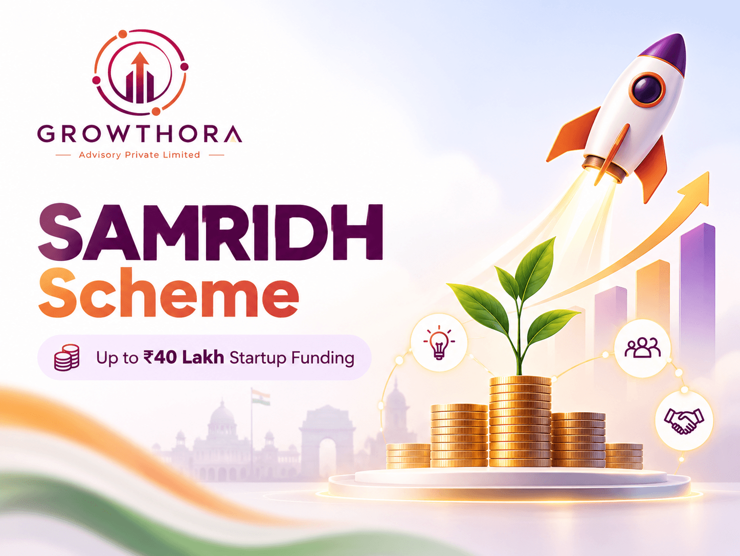 SAMRIDH Scheme by MeitY offering up to ₹40 lakh matching startup funding through accelerators for Indian software and IT product startups