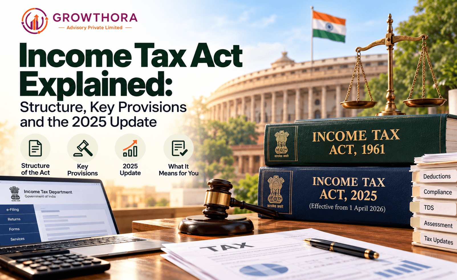 Income Tax Act explained with key provisions, tax compliance, TDS, deductions, e-filing and the transition from the Income Tax Act 1961 to the Income Tax Act 2025